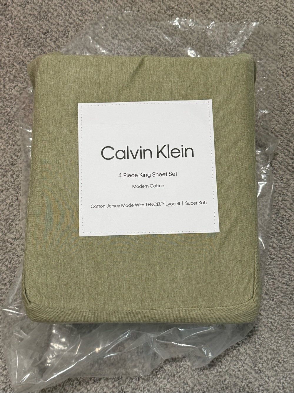 Calvin Klein Green Cotton Jersey Tencel Lyocell Sheet Set